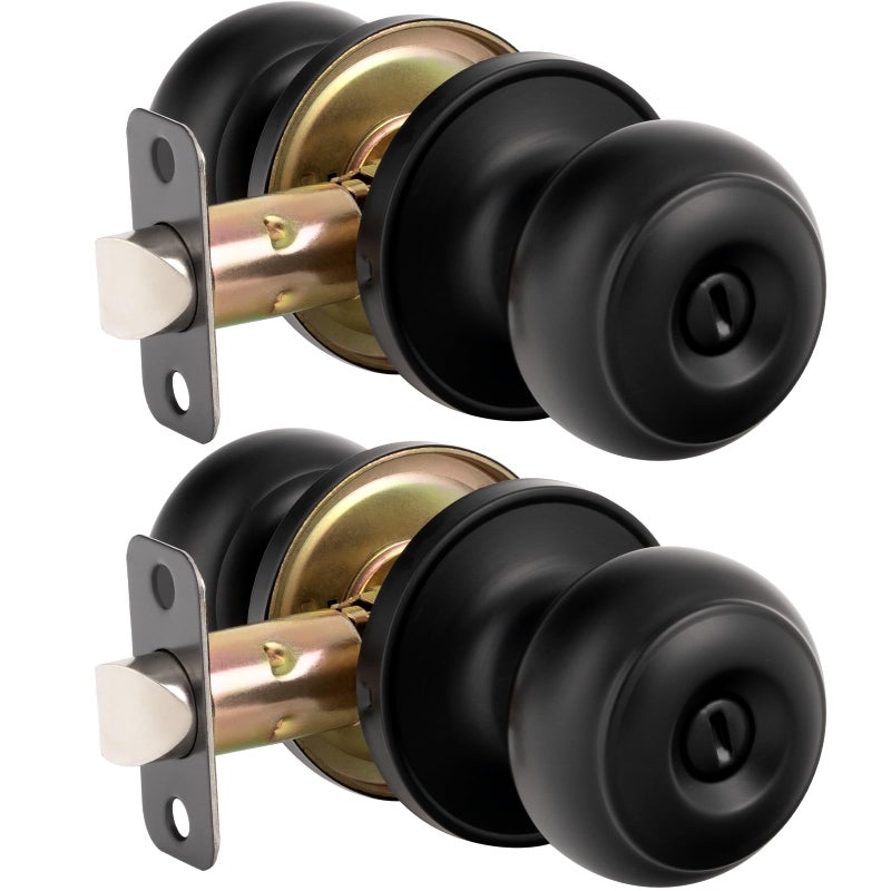 HOSOM Privacy Door Knob  2 Pack Matte Black Door Knob Set  Black Door Handles Interior  Keyless Doorknobs Interior Door Lock for Bedroom  Bathroom - Image 1